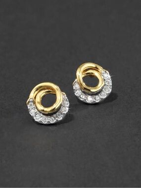 NEW Alexis Bittar Solanales Gold Crystal Spiral Stud Earrings Gold Clear JL15